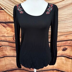 American Eagle AEO Womens Soft & Sexy Long Sleeve Flower Embroidered Top Sz XS